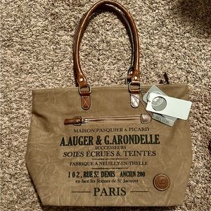 French Vintage Style Handbag, Brown Canvas NWT